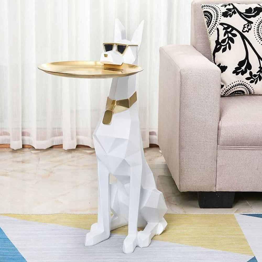 THE EPITOME OF LUXURY - CRAFTED Dog Art Side Table - White