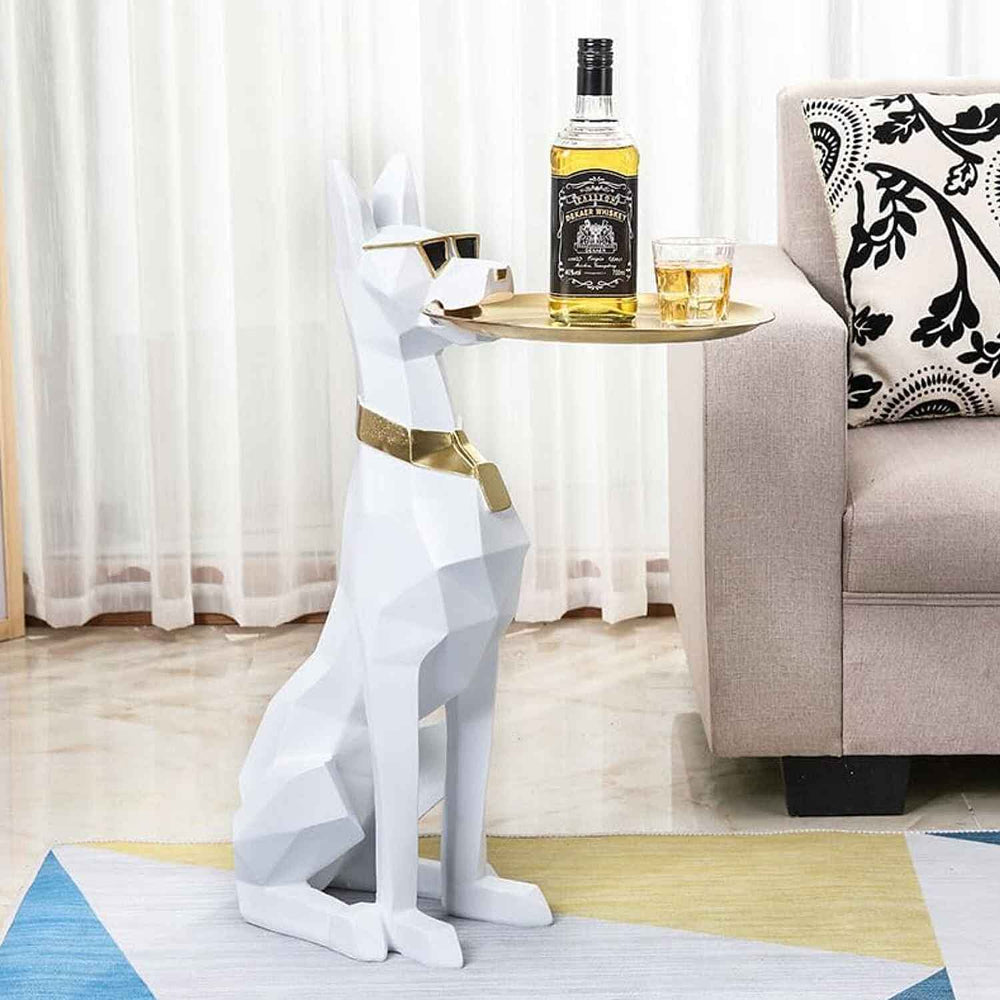THE EPITOME OF LUXURY - CRAFTED Dog Art Side Table - White