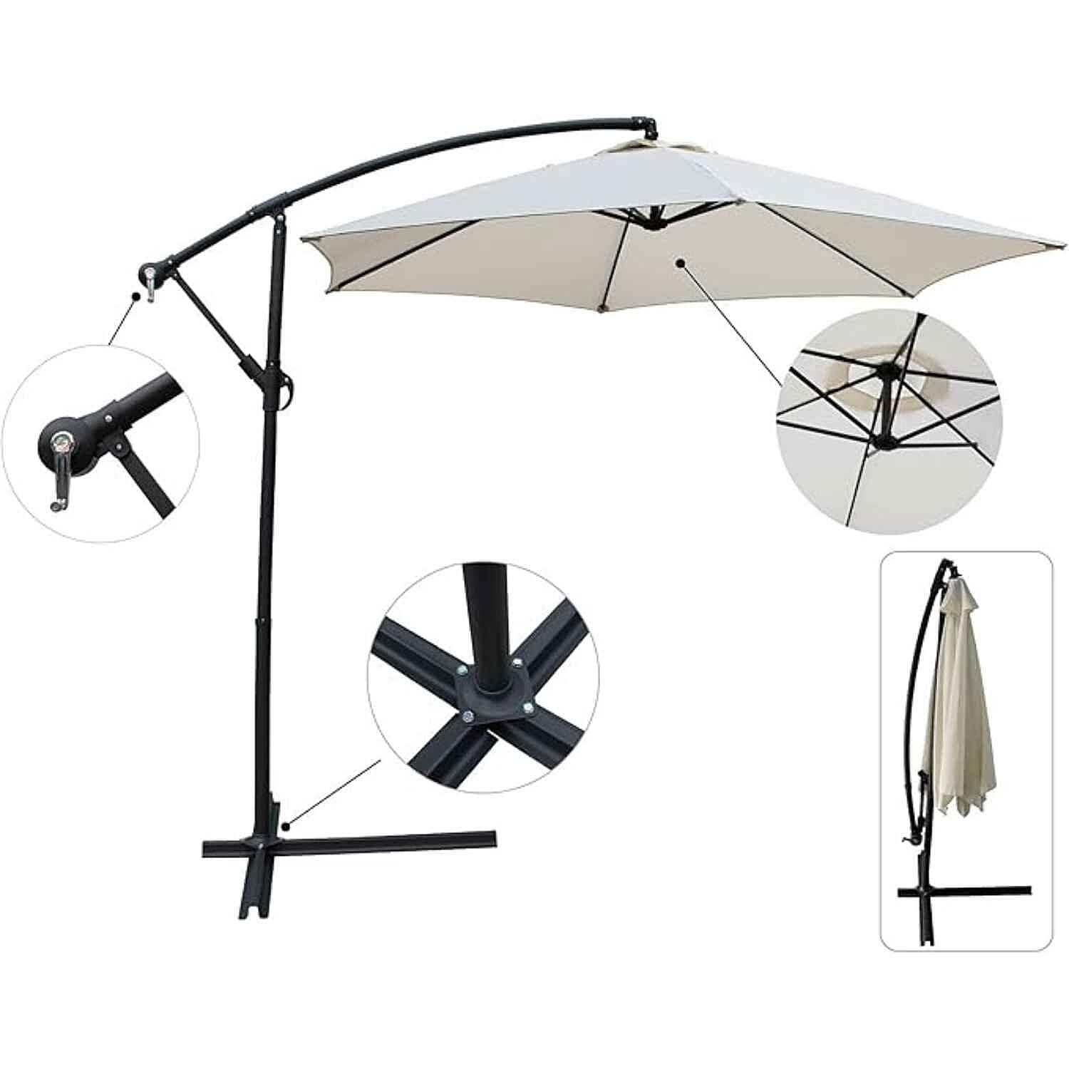 Premium Cantilever Garden Parasol with UV30- Protective Canopy - Cream