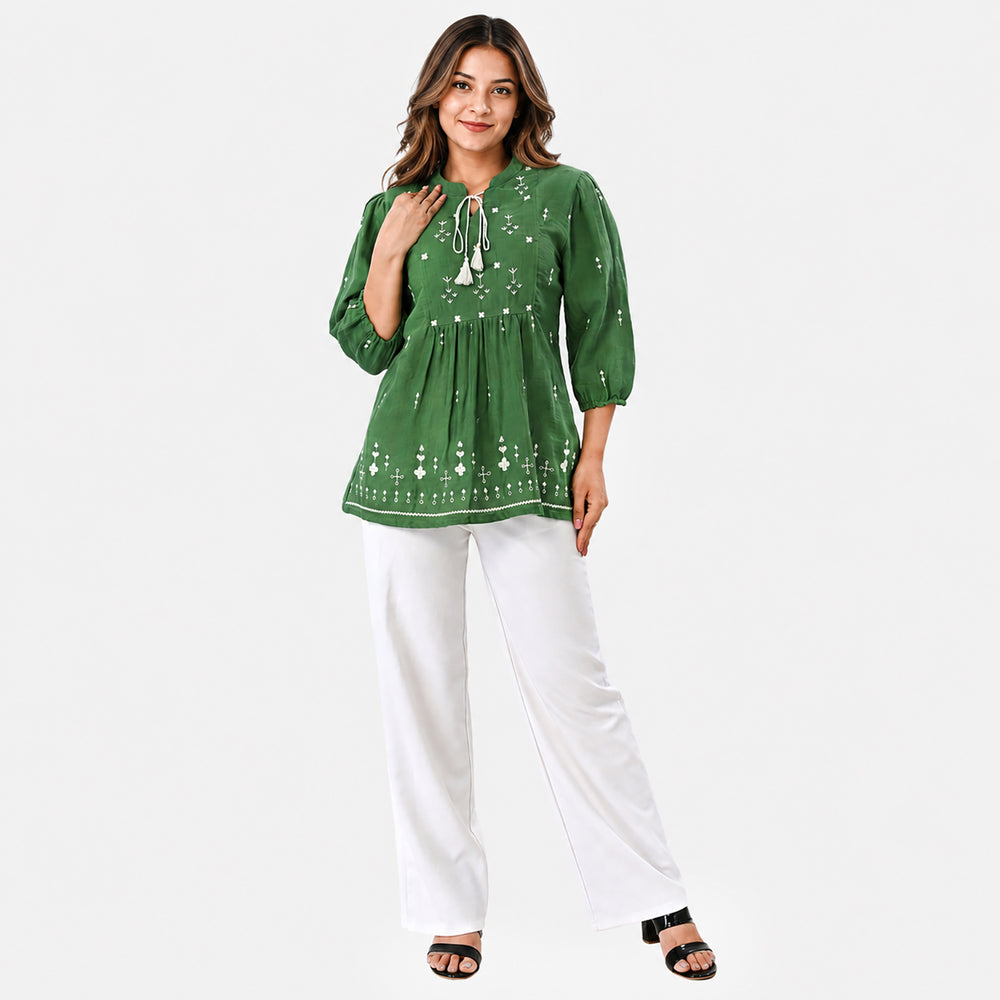 & Maisi Cotton Embroidery Top (Size - Small) - Mint Green_8574251