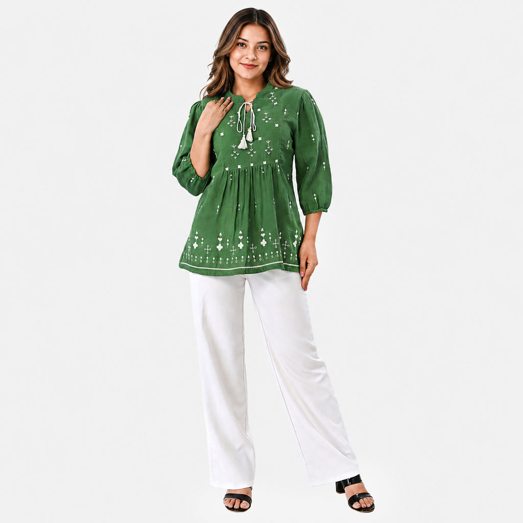 & Maisi Cotton Embroidery Top (Size - Small) - Mint Green_8574251