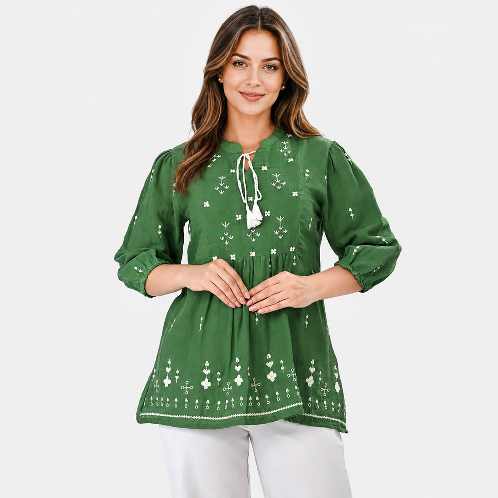 & Maisi Cotton Embroidery Top (Size - Small) - Mint Green_8574251_1