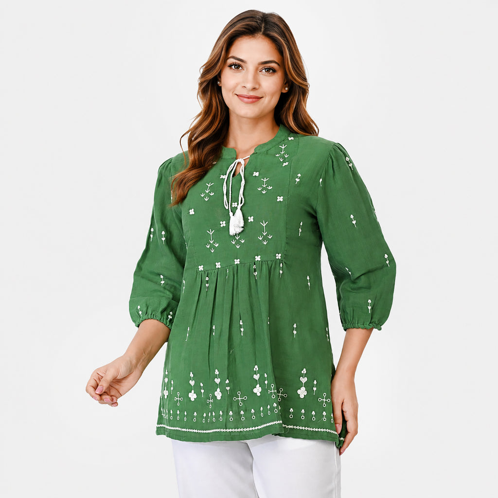 & Maisi Cotton Embroidery Top (Size - Small) - Mint Green_8574251_3