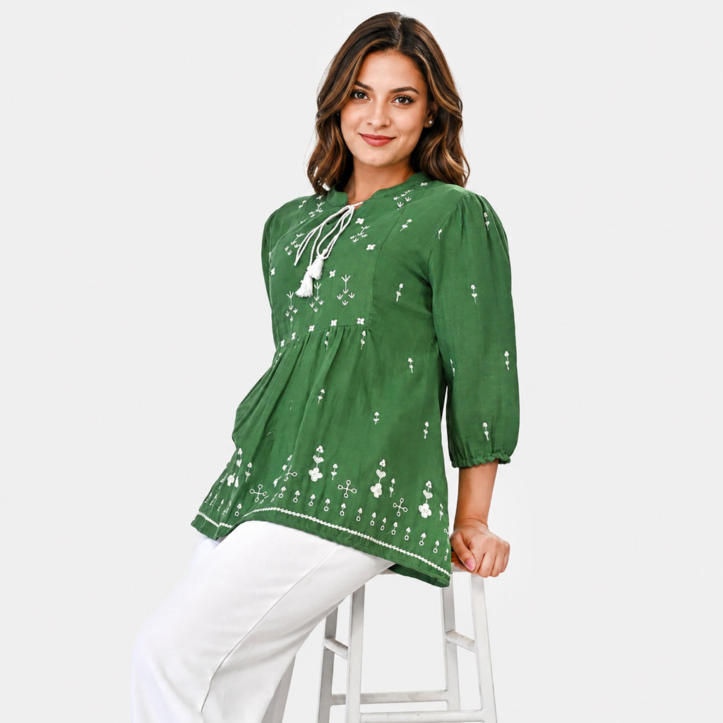 & Maisi Cotton Embroidery Top (Size - Small) - Mint Green_8574251_4