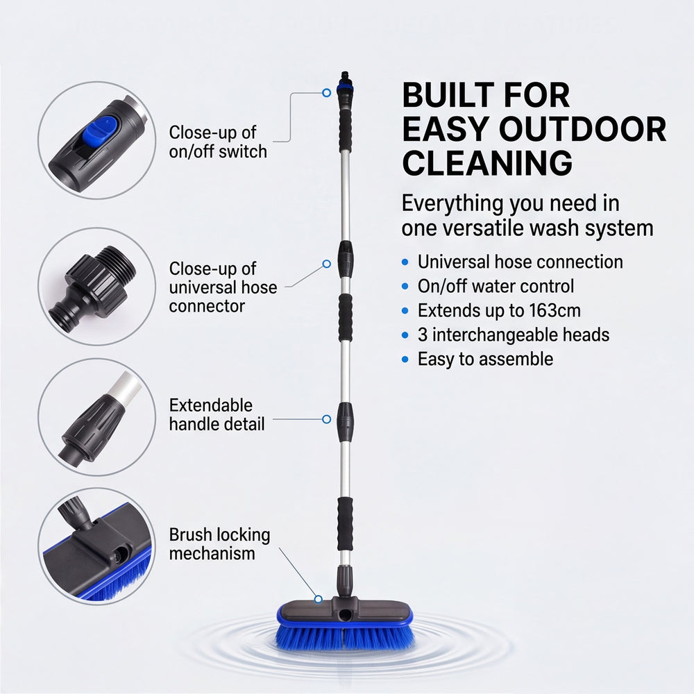 Shine 3 in 1 Adjustable Telescopic Handle Water Brush - Blue