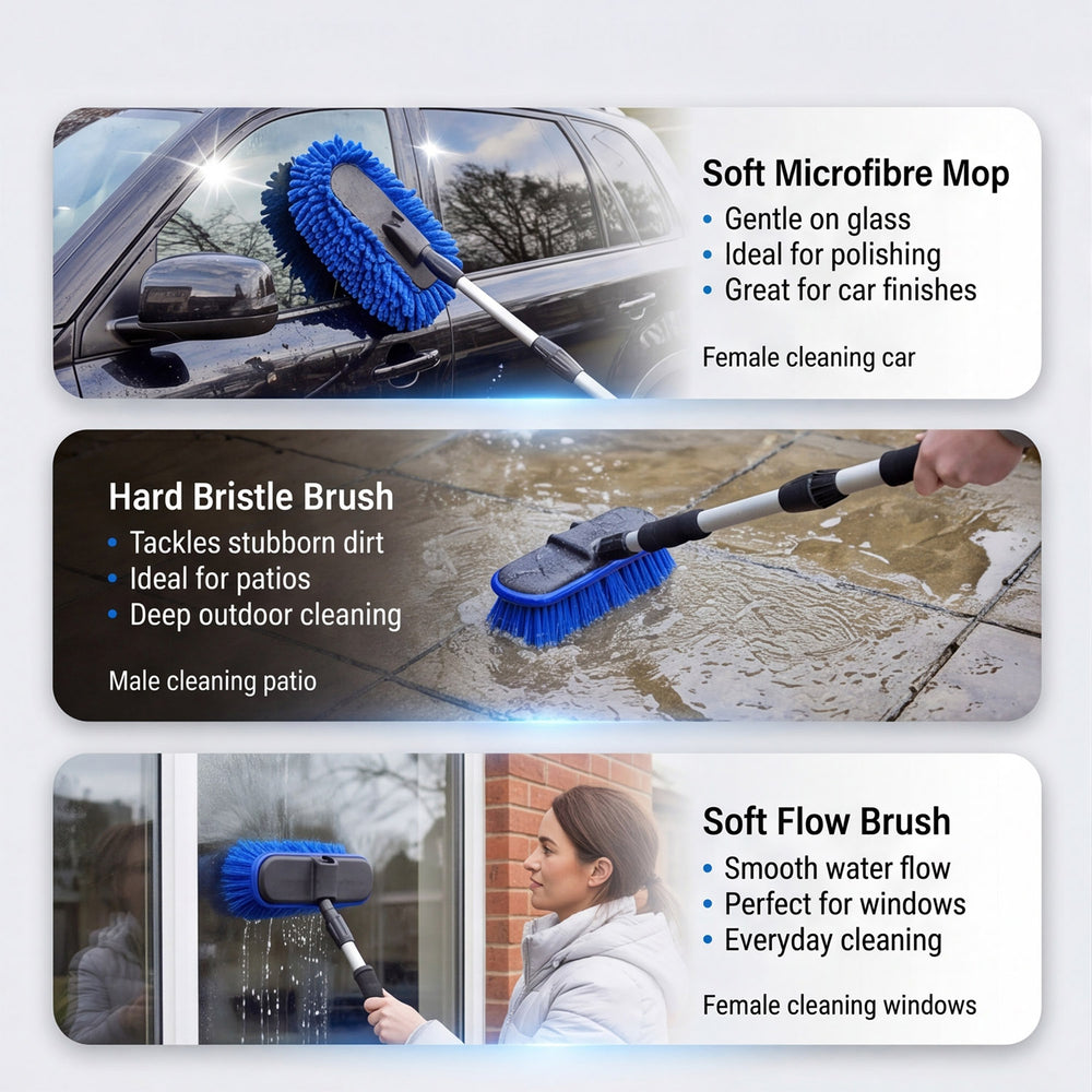 Shine 3 in 1 Adjustable Telescopic Handle Water Brush - Blue