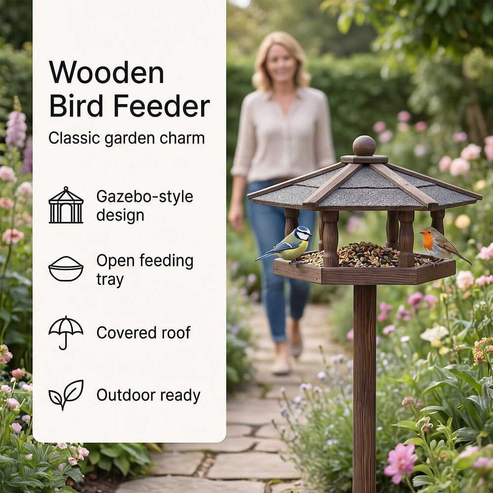 Wooden Bird Feeder – Garden Feeder (34.5 x 34.5 x 105 cm)
