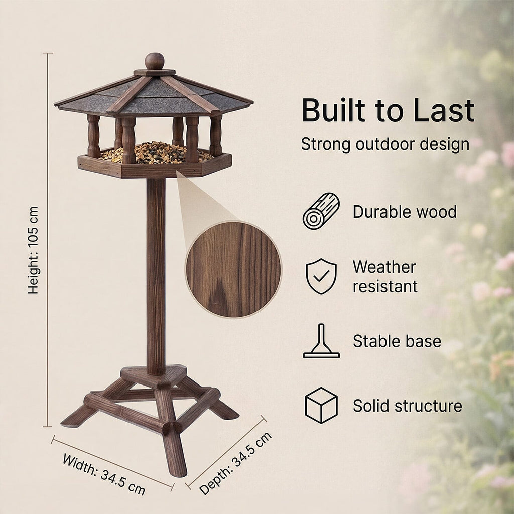 Wooden Bird Feeder – Garden Feeder (34.5 x 34.5 x 105 cm)