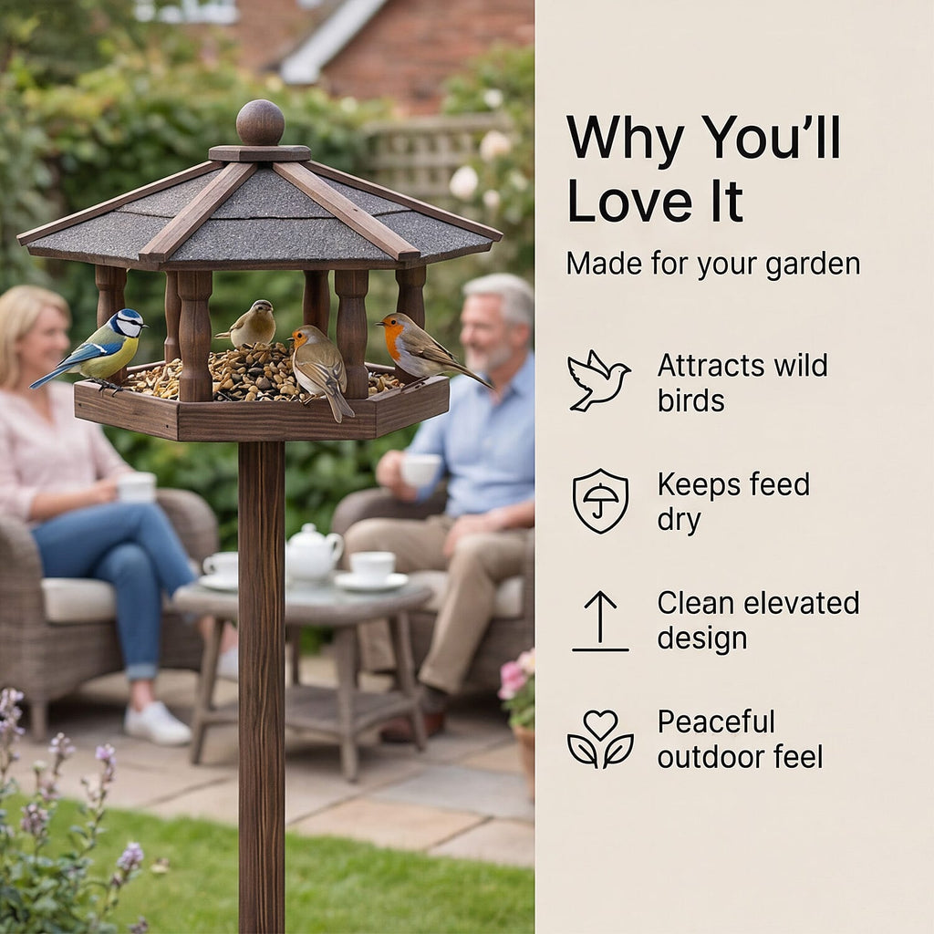 Wooden Bird Feeder – Garden Feeder (34.5 x 34.5 x 105 cm)