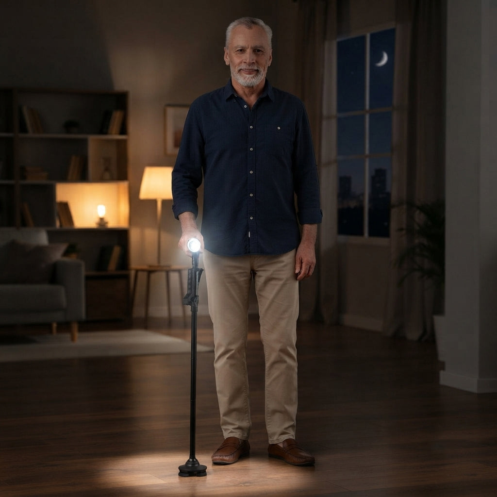 " Bliss & Beyond LED alarm dual handles walking cane - Black Product size:  Product weight: Gross weight: 580g,    Net weight: 530g                           Material:                                A_8574995