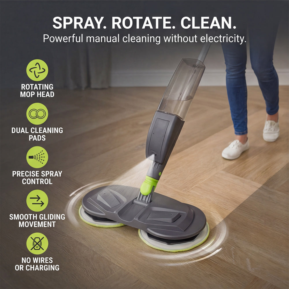 Brand New - Shine Rotating Mop With Spray - Grey