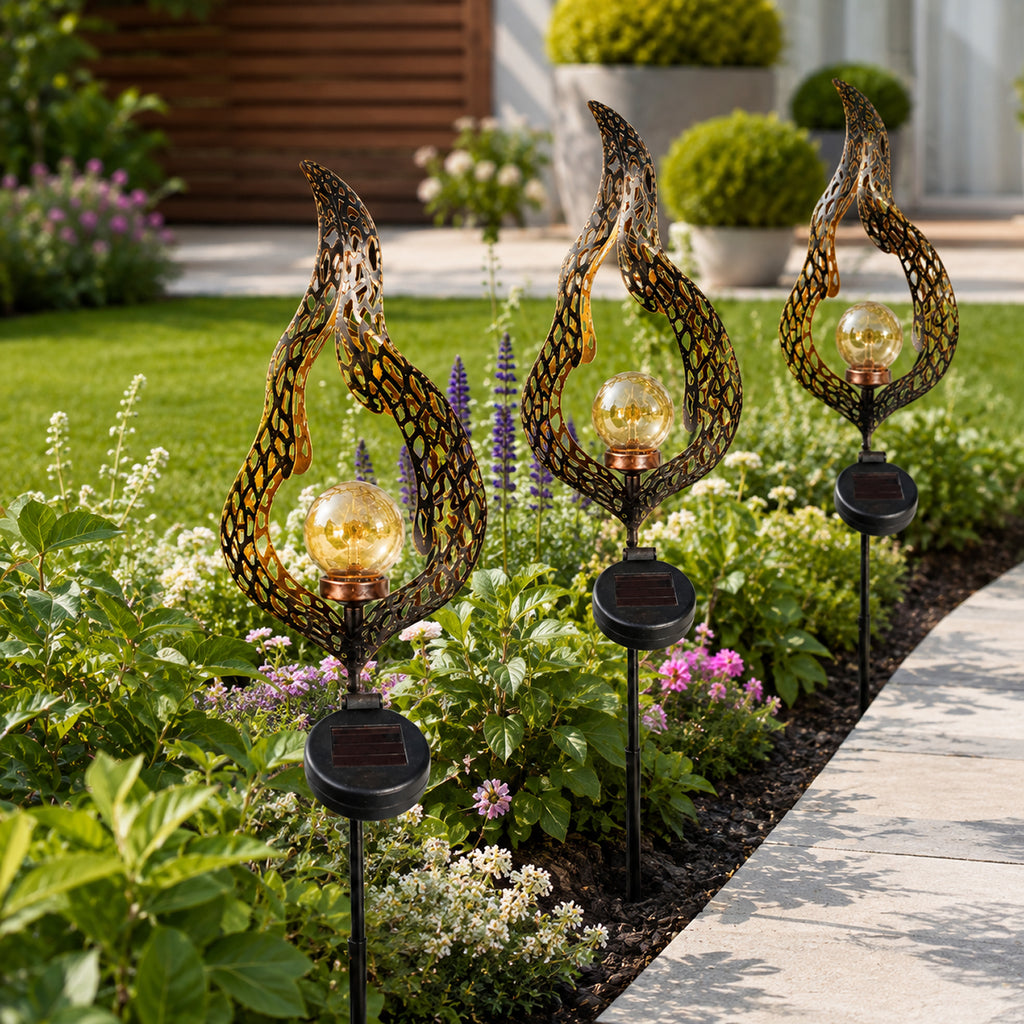 Decorative Flame Effect LED Solar Vintage Ornament - Gold_8575062_2