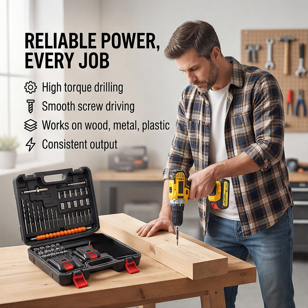 Power Drill Machine Set with 2 Batteries