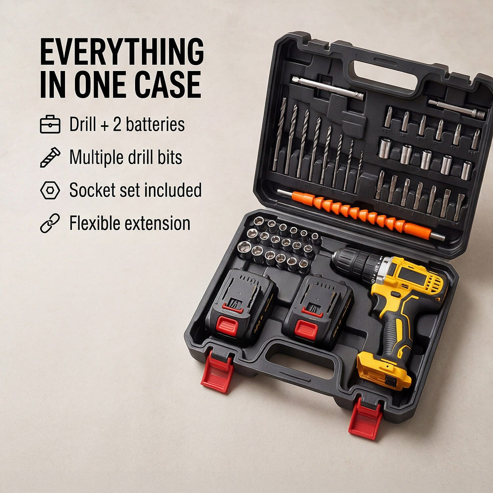 Power Drill Machine Set with 2 Batteries