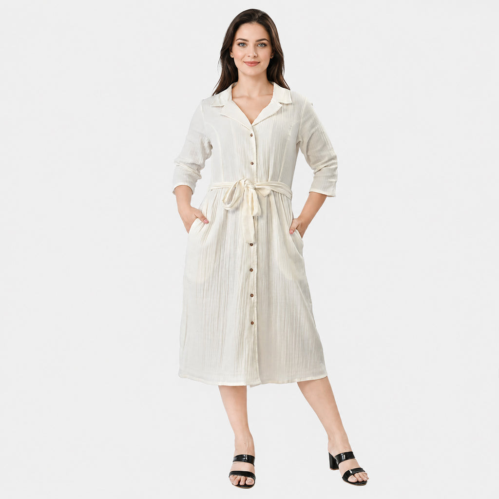 & Maisi Cotton Solid Dress (Size - Small) - White_8578449
