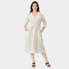 & Maisi Cotton Solid Dress (Size - Small) - White_8578449