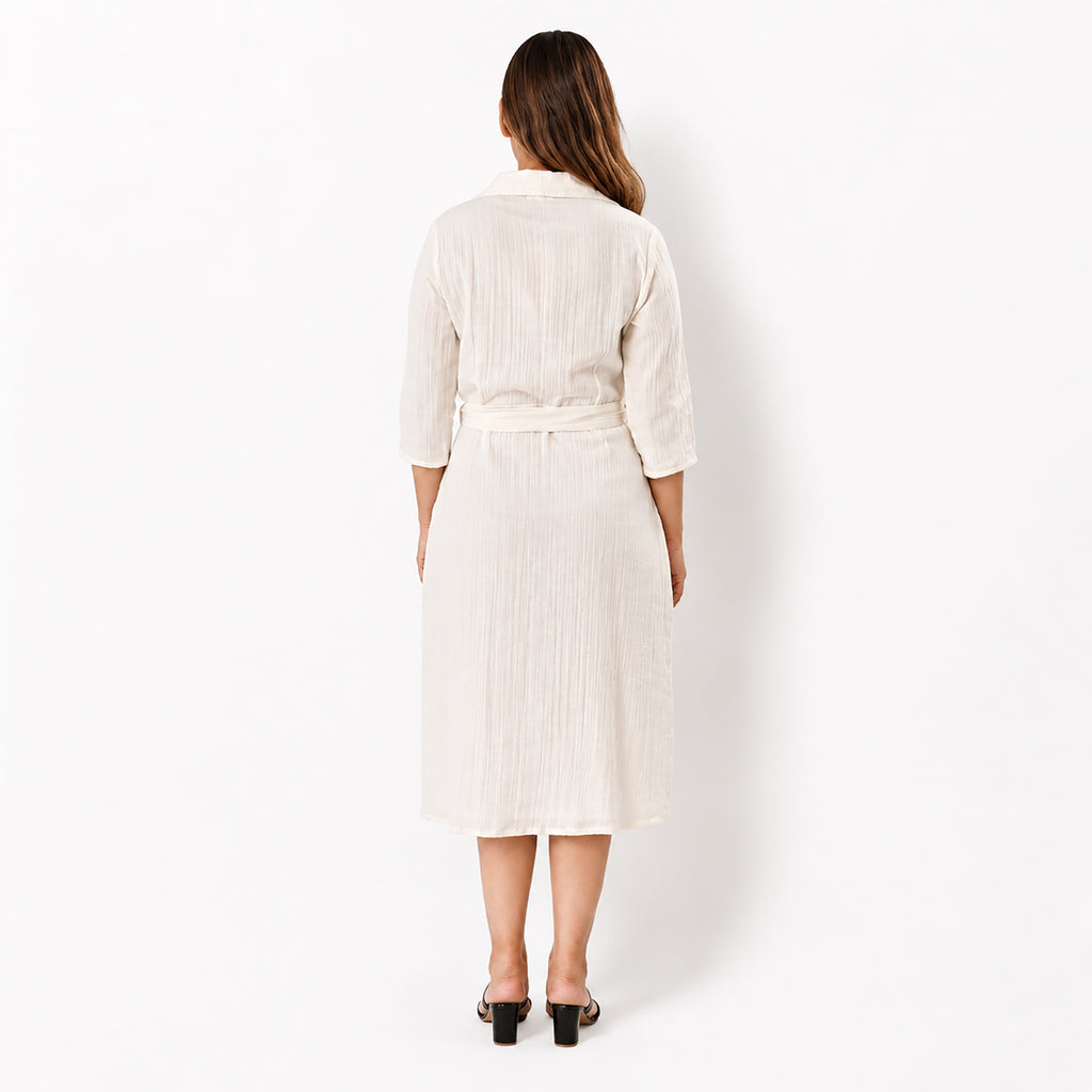 & Maisi Cotton Solid Dress (Size - Small) - White_8578449_1