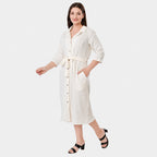 & Maisi Cotton Solid Dress (Size - Small) - White_8578449_2