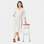 & Maisi Cotton Solid Dress (Size - Small) - White_8578449_3