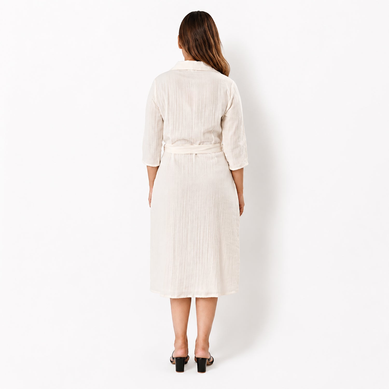 & Maisi Cotton Double Gauze Lined Midi Shirt Dress (Size L, Fit 16 To 18) - White_8578451_1