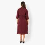 & Maisi Cotton Solid Dress (Size - Large) - Maroon_8578547_1