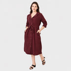 & Maisi Cotton Solid Dress (Size - Large) - Maroon_8578547_2