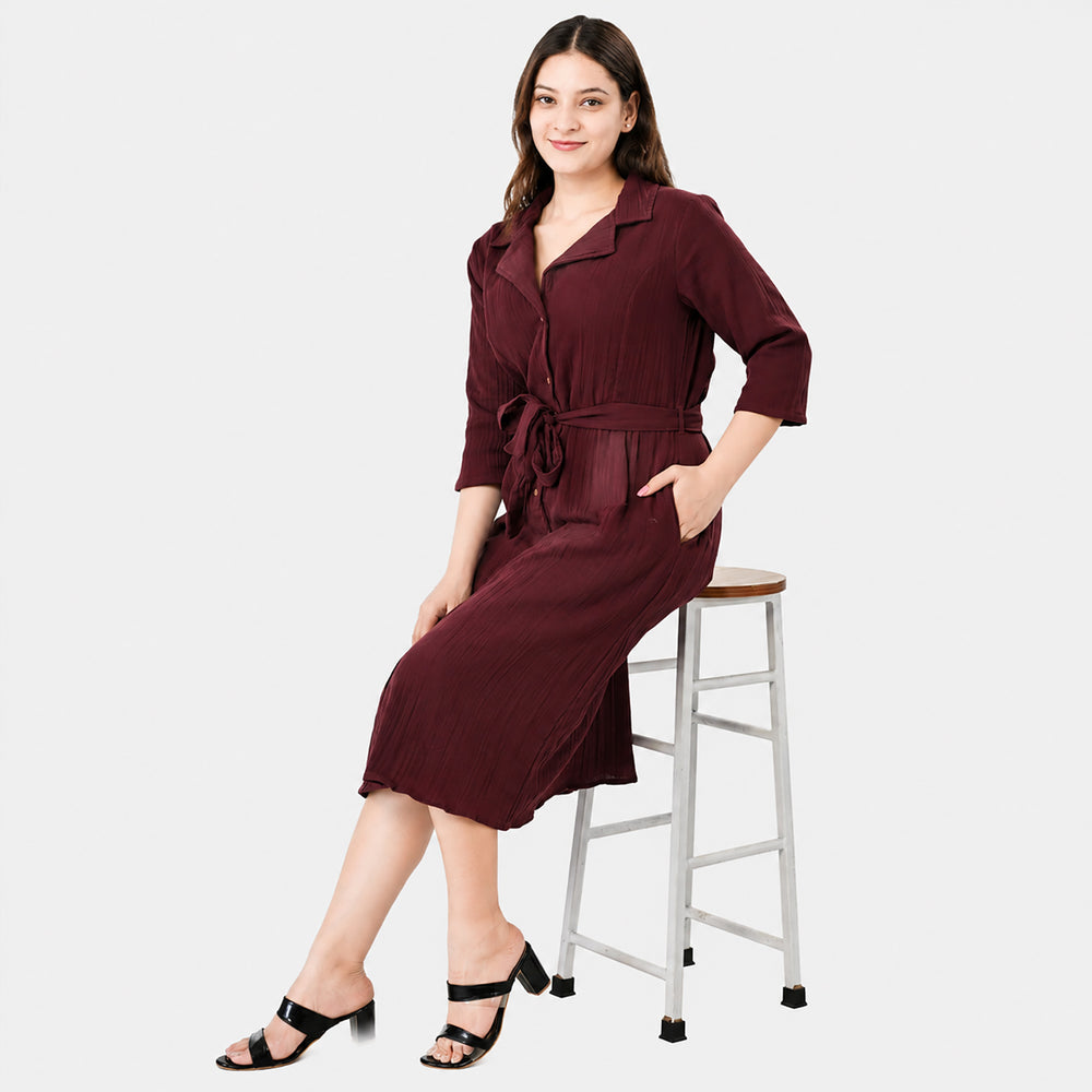 & Maisi Cotton Solid Dress (Size - Large) - Maroon_8578547_3