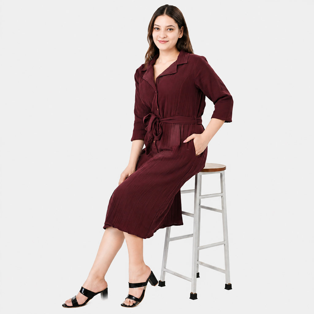 & Maisi Cotton Solid Dress (Size - Large) - Maroon_8578547_3