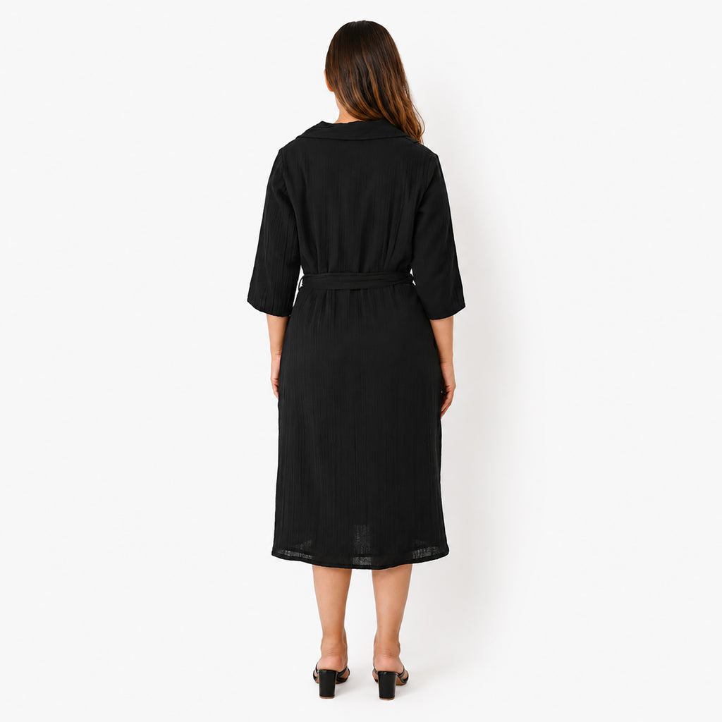 & Maisi Cotton Solid Dress (Size - Large) - Black_8578561_1