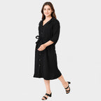 & Maisi Cotton Solid Dress (Size - Large) - Black_8578561_2
