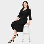 & Maisi Cotton Solid Dress (Size - Large) - Black_8578561_3
