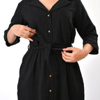 & Maisi Cotton Solid Dress (Size - Large) - Black_8578561_4