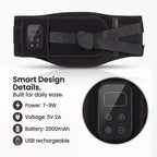 "Heated massage belt Power- 7-9W Voltage-5V2A Battery-2000mah"