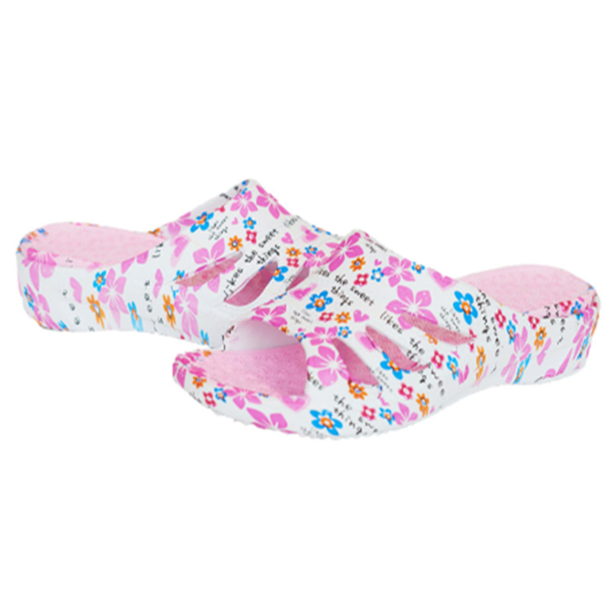 Closeout Ladies Floral Open Toe Sliders With Cut-Out Detailing (Size 4) - Light Pink & White_8579856