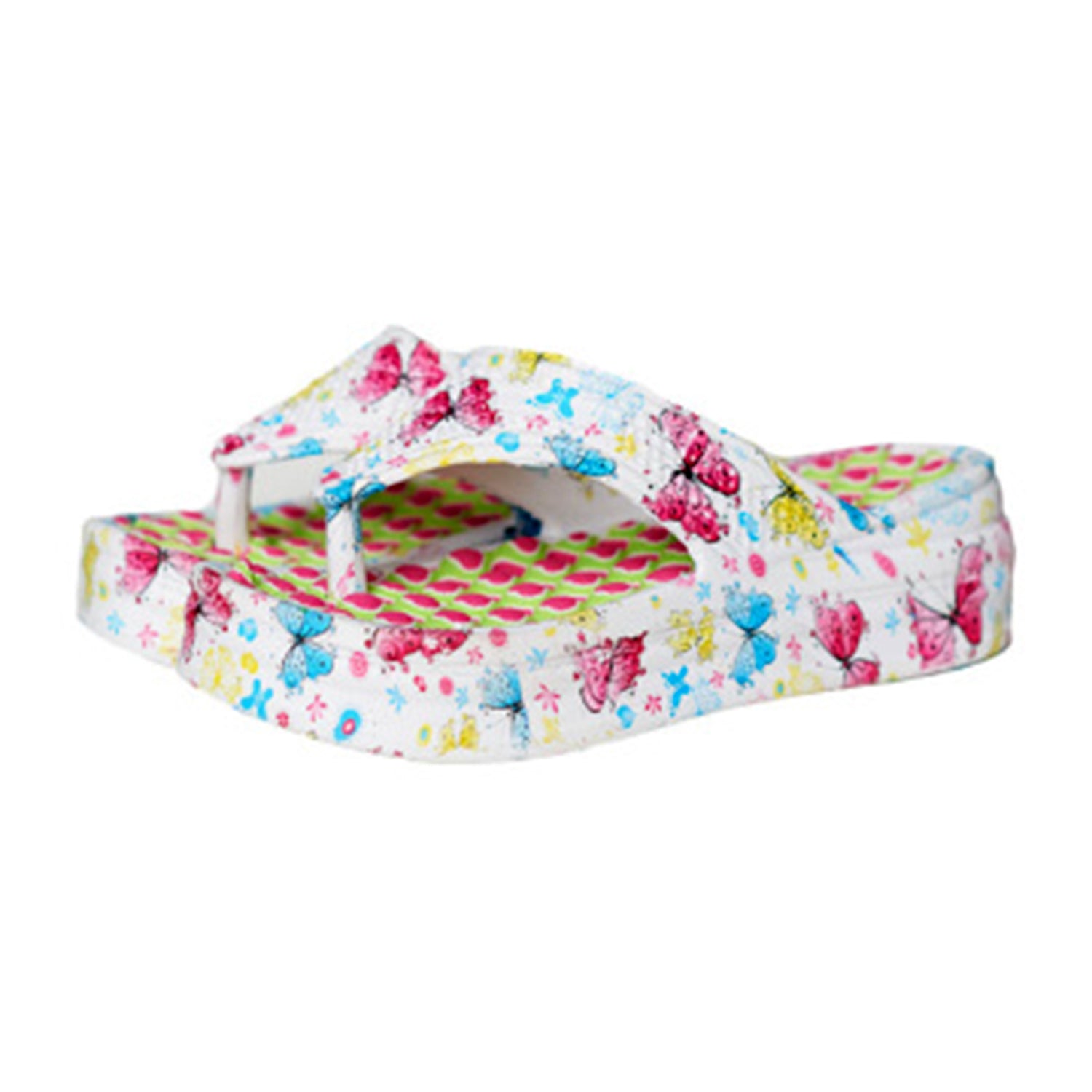 Closeout Ladies Multi-Colour Heart Print Platform Flip Flops (Size 4) - White_8584634