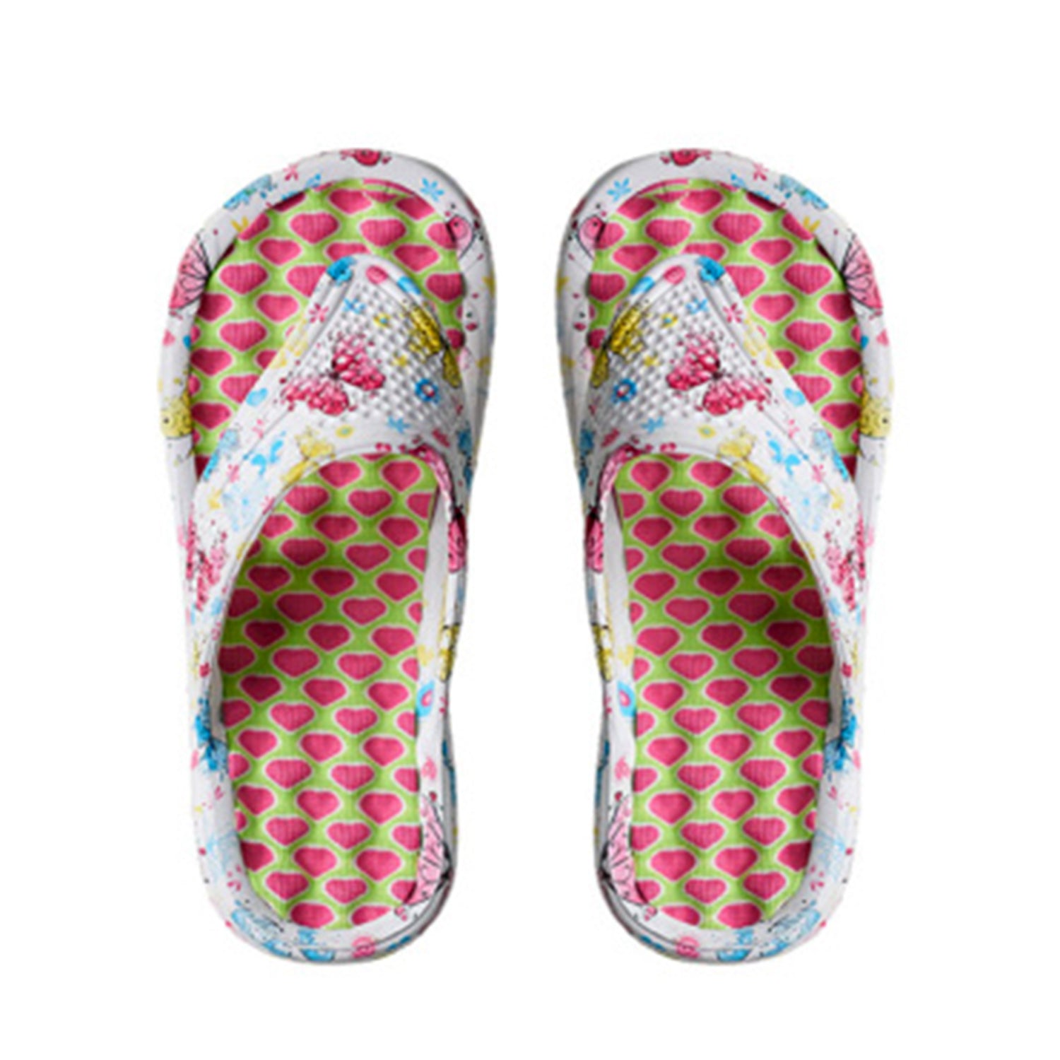Closeout Ladies Multi-Colour Heart Print Platform Flip Flops (Size 4) - White_8584634_1