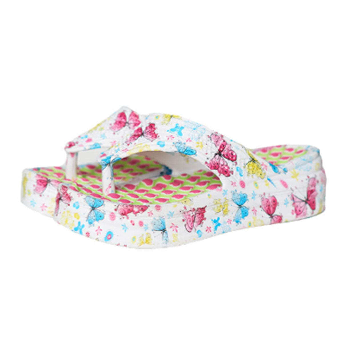 Closeout Ladies Multi-Colour Heart Print Platform Flip Flops (Size 8) - White_8584638