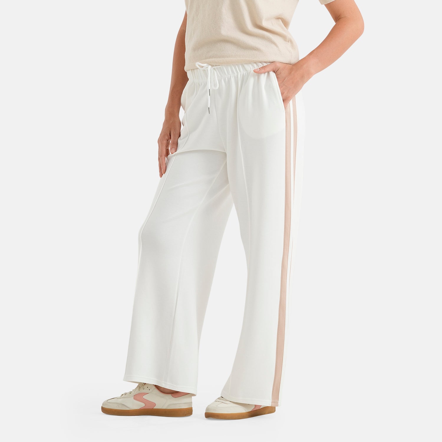 & Maisi Wide Leg Casual Trousers (Size L, 16-18) - White_8587344_3