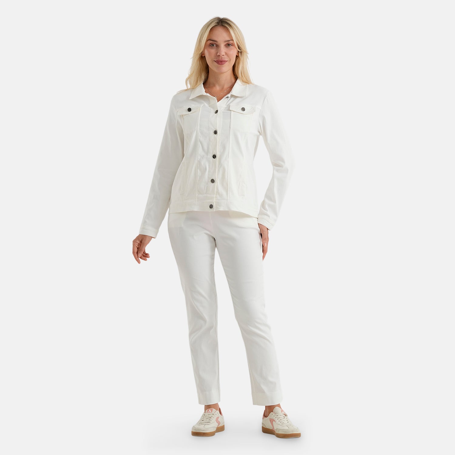 & Maisi Solid Stretch Button Up Jacket (Size 12) - Off White_8587459