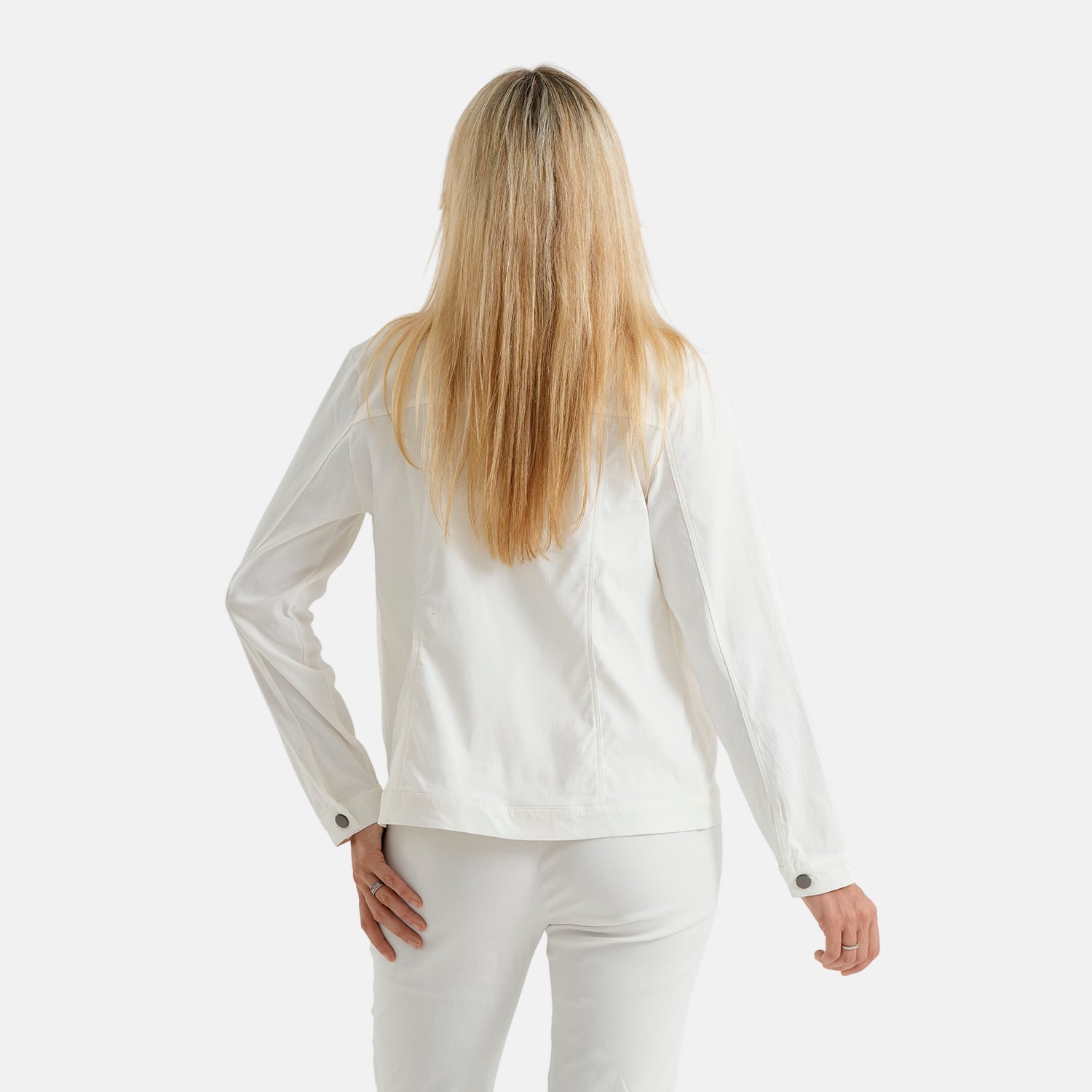 & Maisi Solid Stretch Button Up Jacket (Size 12) - Off White_8587459_2