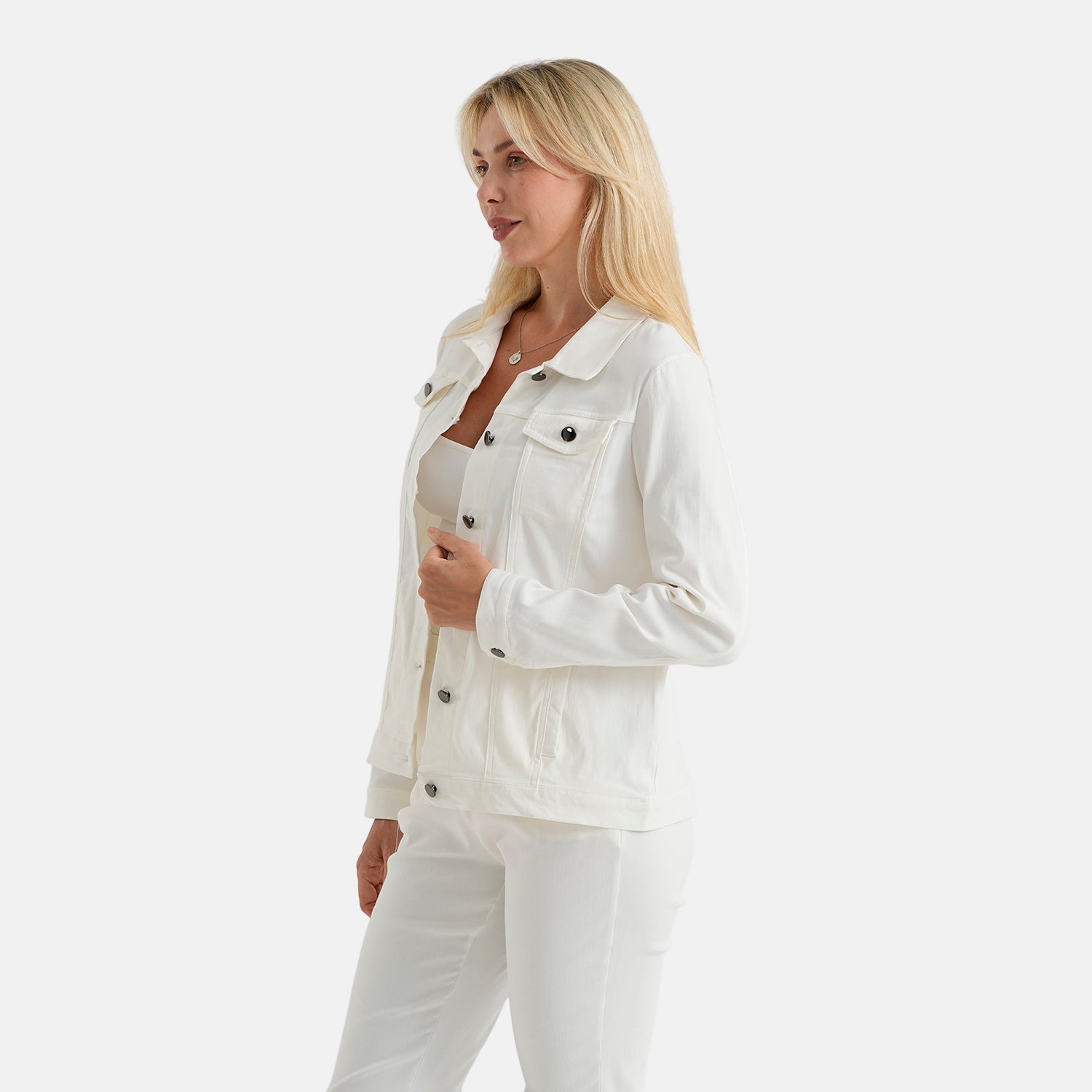 & Maisi Solid Stretch Button Up Jacket (Size 12) - Off White_8587459_3