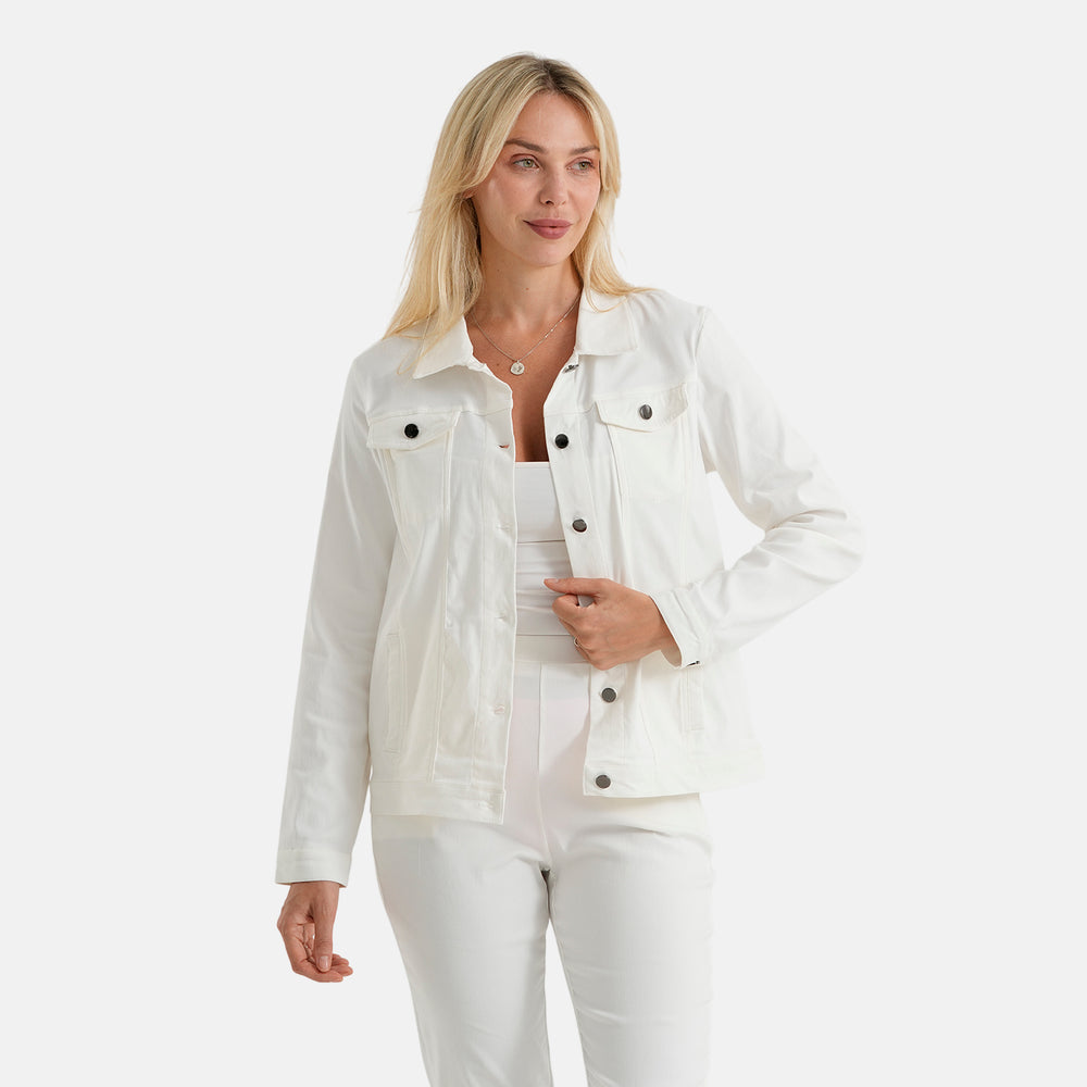 & Maisi Solid Stretch Button Up Jacket (Size 12) - Off White_8587459_4