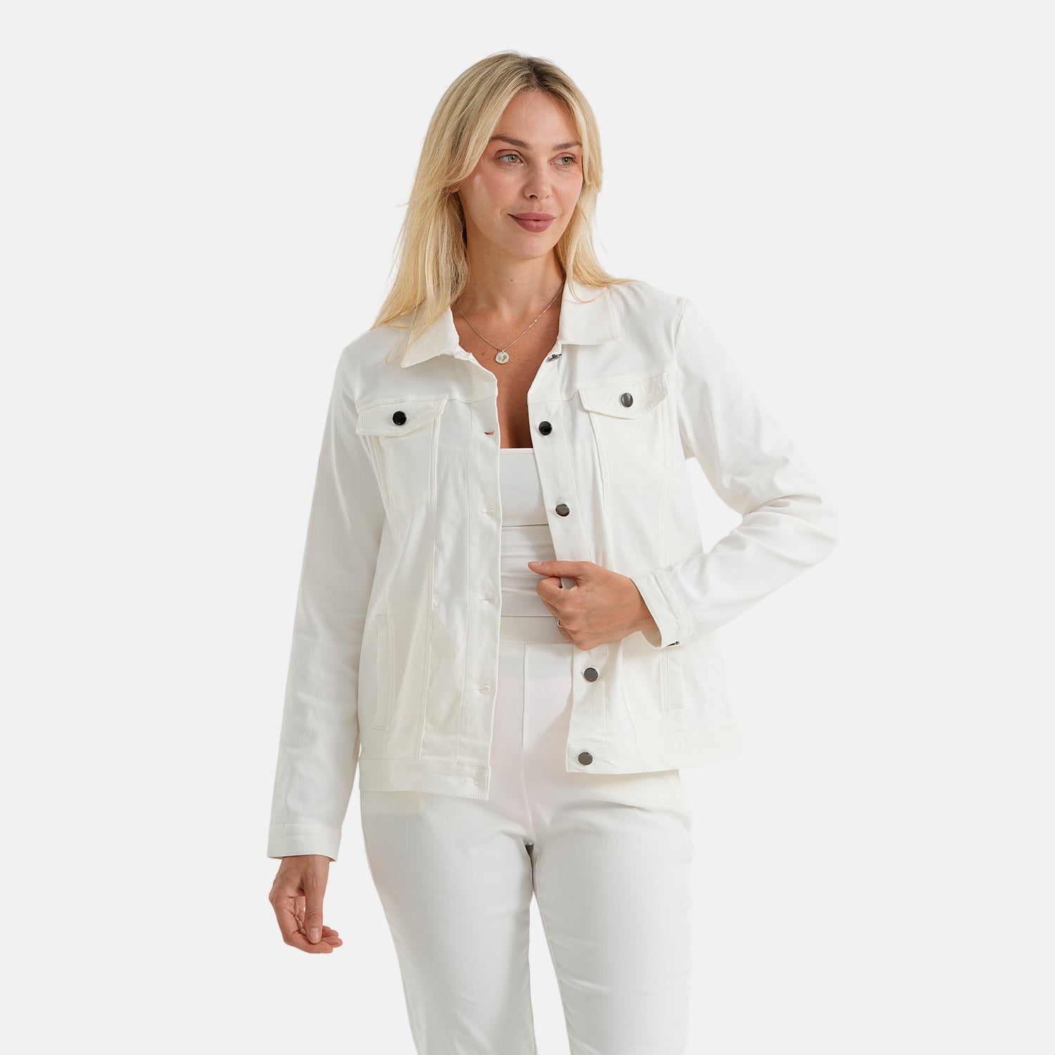 & Maisi Solid Stretch Button Up Jacket (Size 12) - Off White_8587459_4
