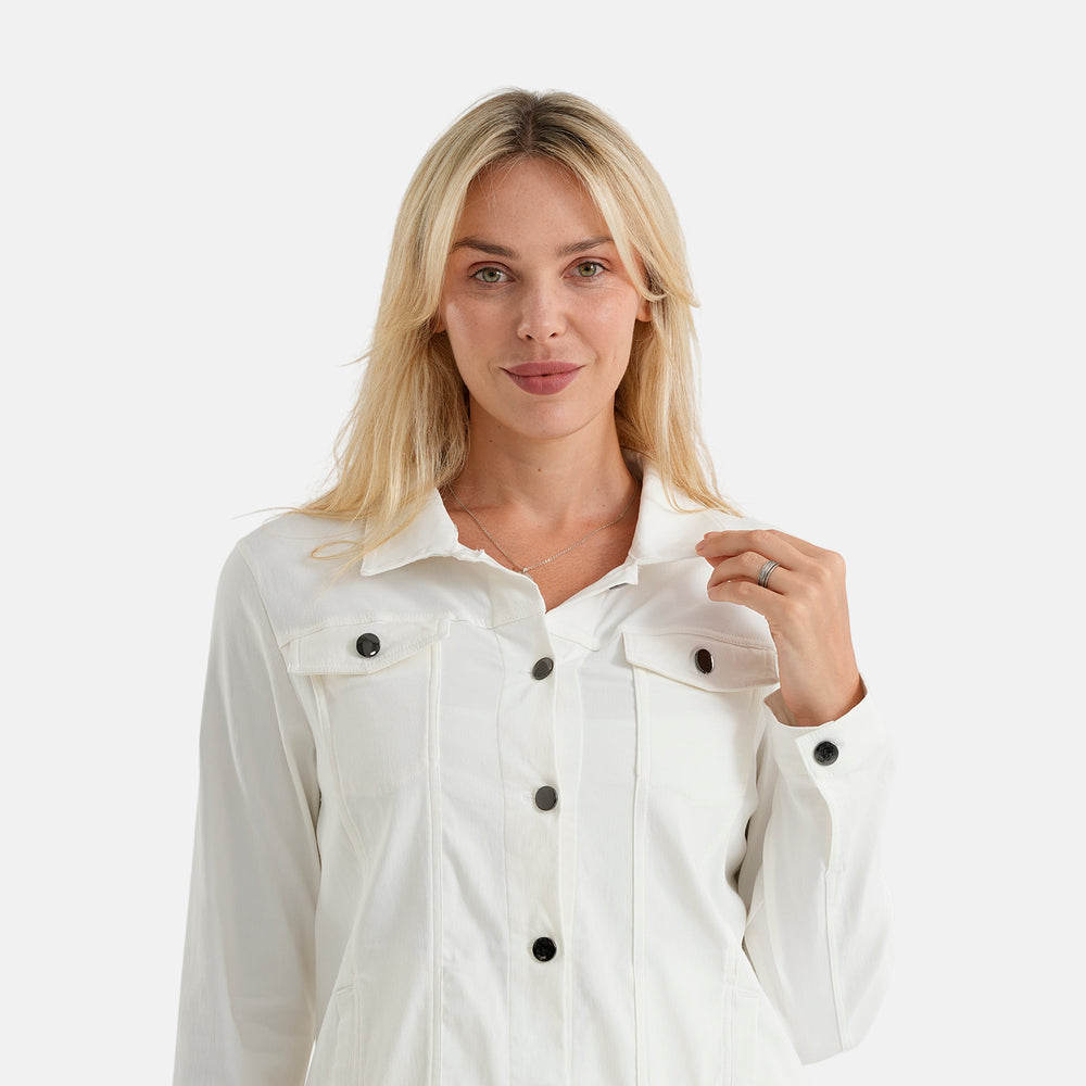 & Maisi Solid Stretch Button Up Jacket (Size 12) - Off White_8587459_5