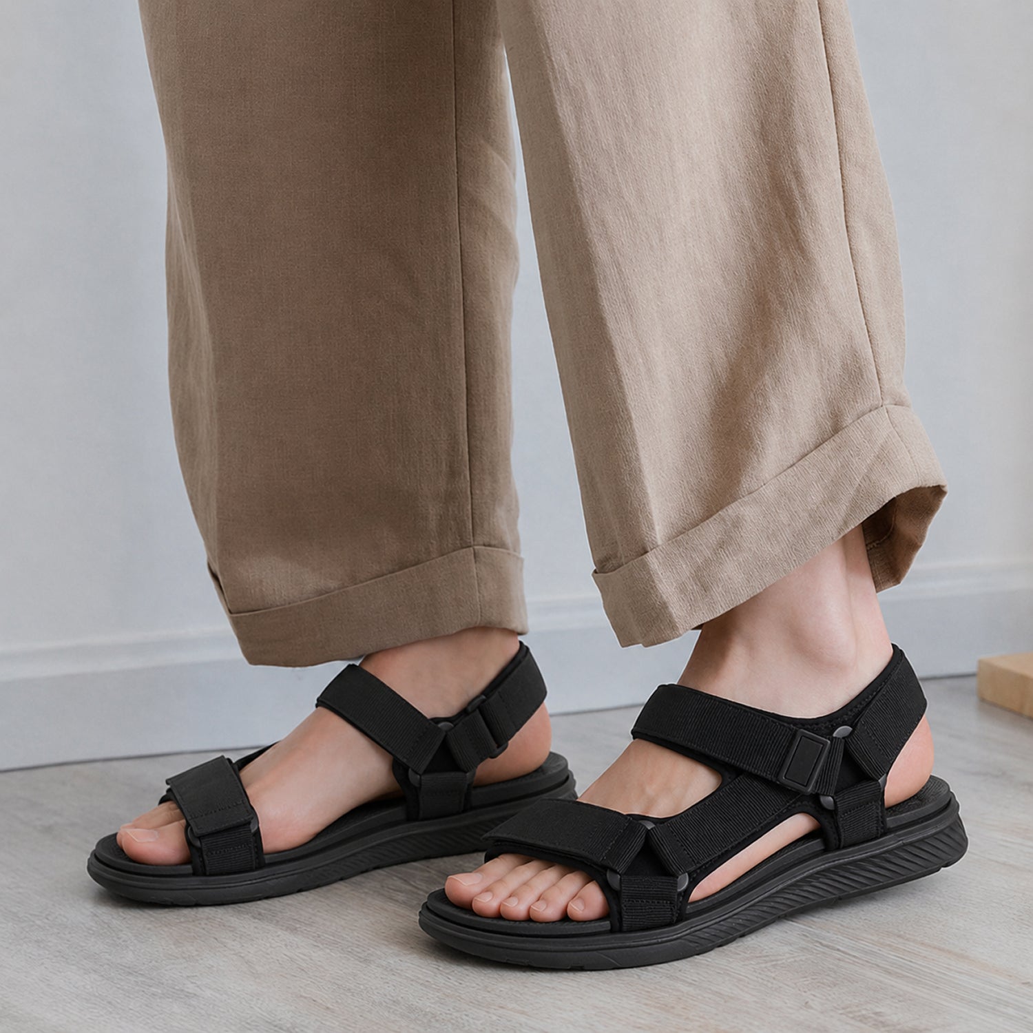 Dr. Keller Trek Multi-Strap Adjustable Hook And Loop Sport Utility Walking Sandals (Size 12) - Black_8589544_1
