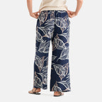 & Maisi Viscose Wide Leg Printed Trousers (Size S, Fit 8 To 10) - Navy Blue & Cream_8589599_2