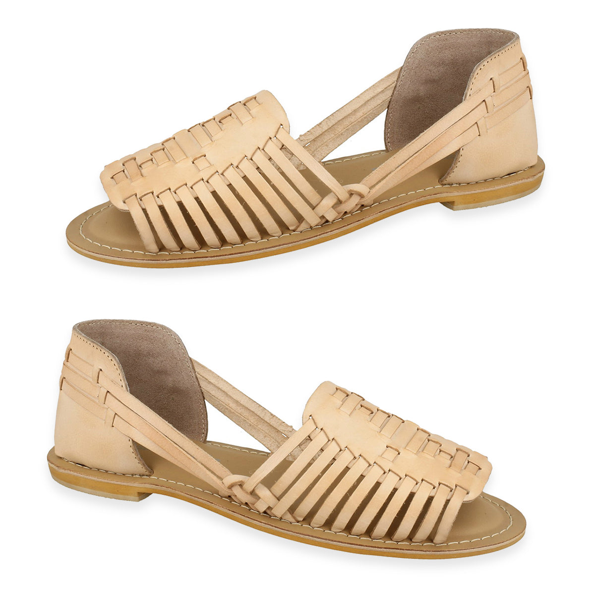 Ladies Leather Collection Slingback Open-Toe Flat Weave Sandals (Size 3) - Nude_8591349_2