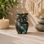 Bliss & Beyond Hand Carved Natural Labradorite Gemstone Owl Figurine (6-6.5cm) - Dark Green_8594748_1