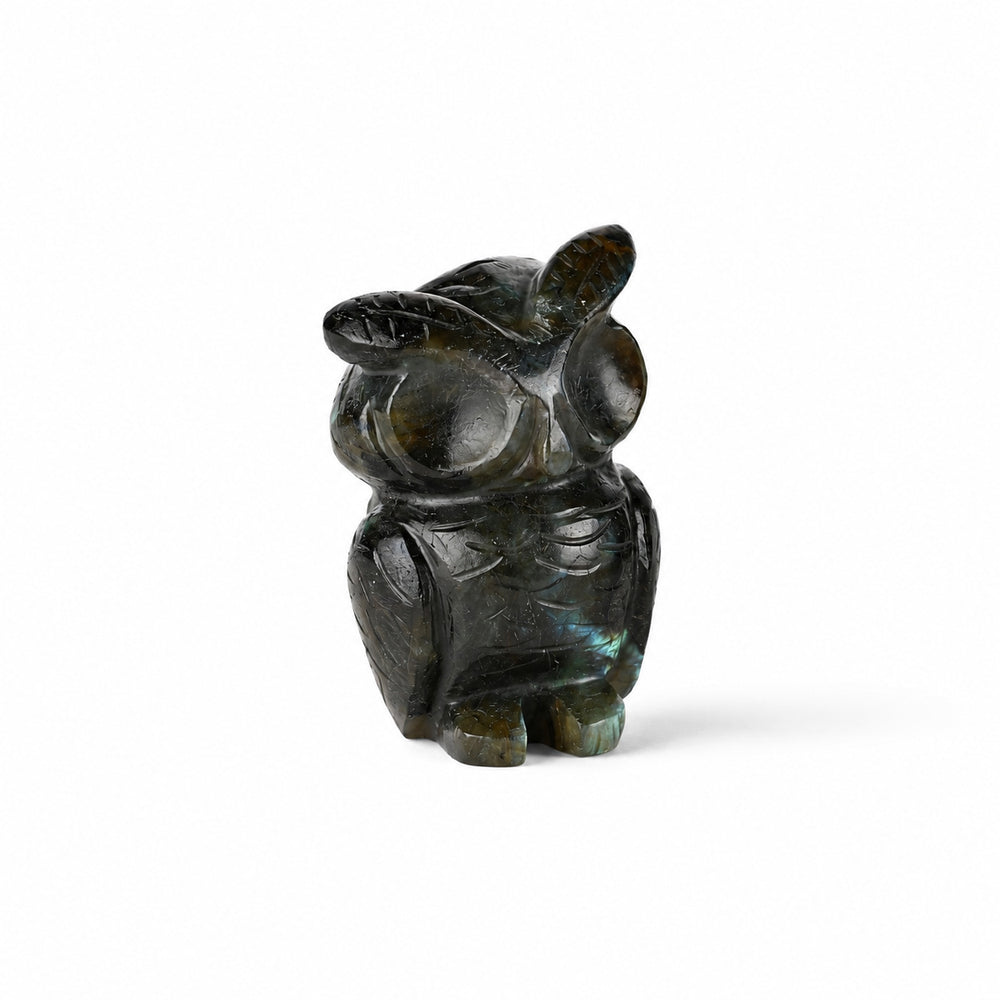 Bliss & Beyond Hand Carved Natural Labradorite Gemstone Owl Figurine (6-6.5cm) - Dark Green_8594748_3