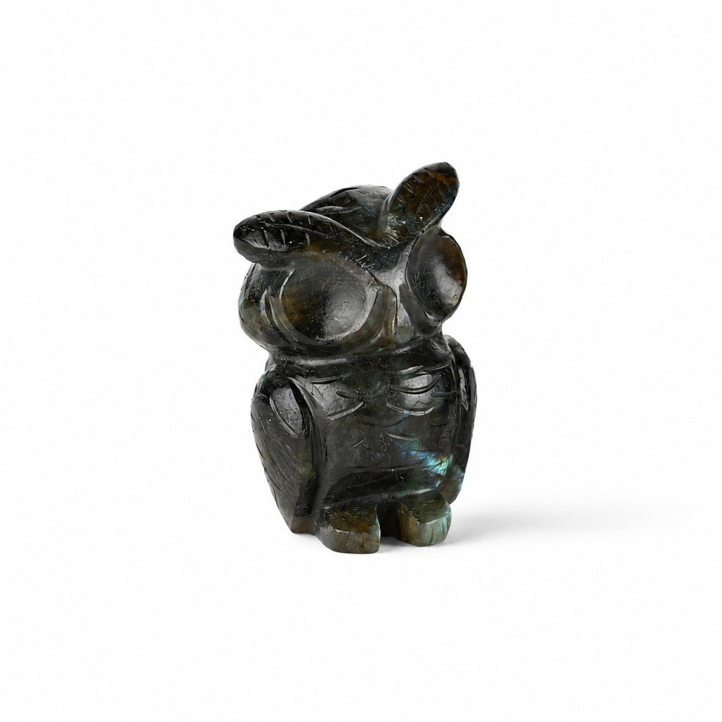 Bliss & Beyond Hand Carved Natural Labradorite Gemstone Owl Figurine (6-6.5cm) - Dark Green_8594748_3